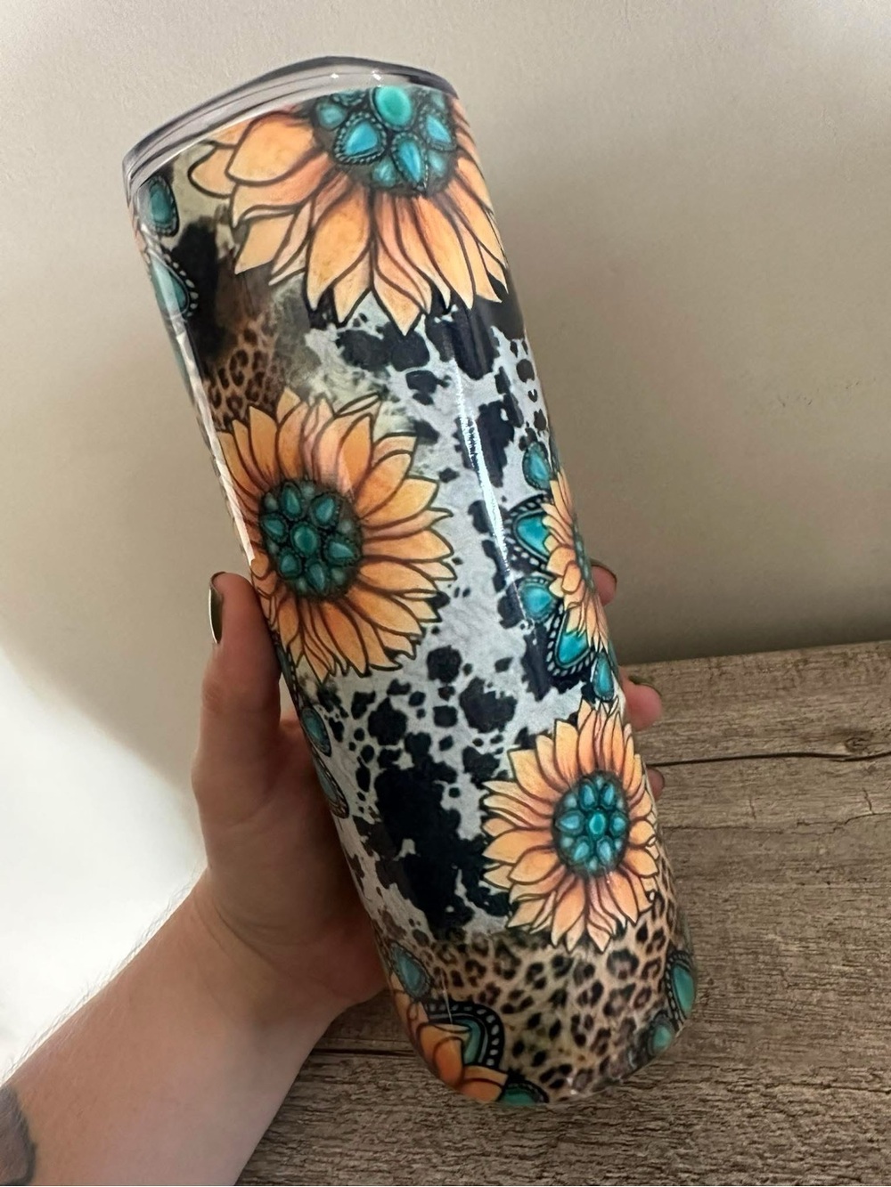 Sunflower Pattern Insulated Tumbler - Orange & Teal